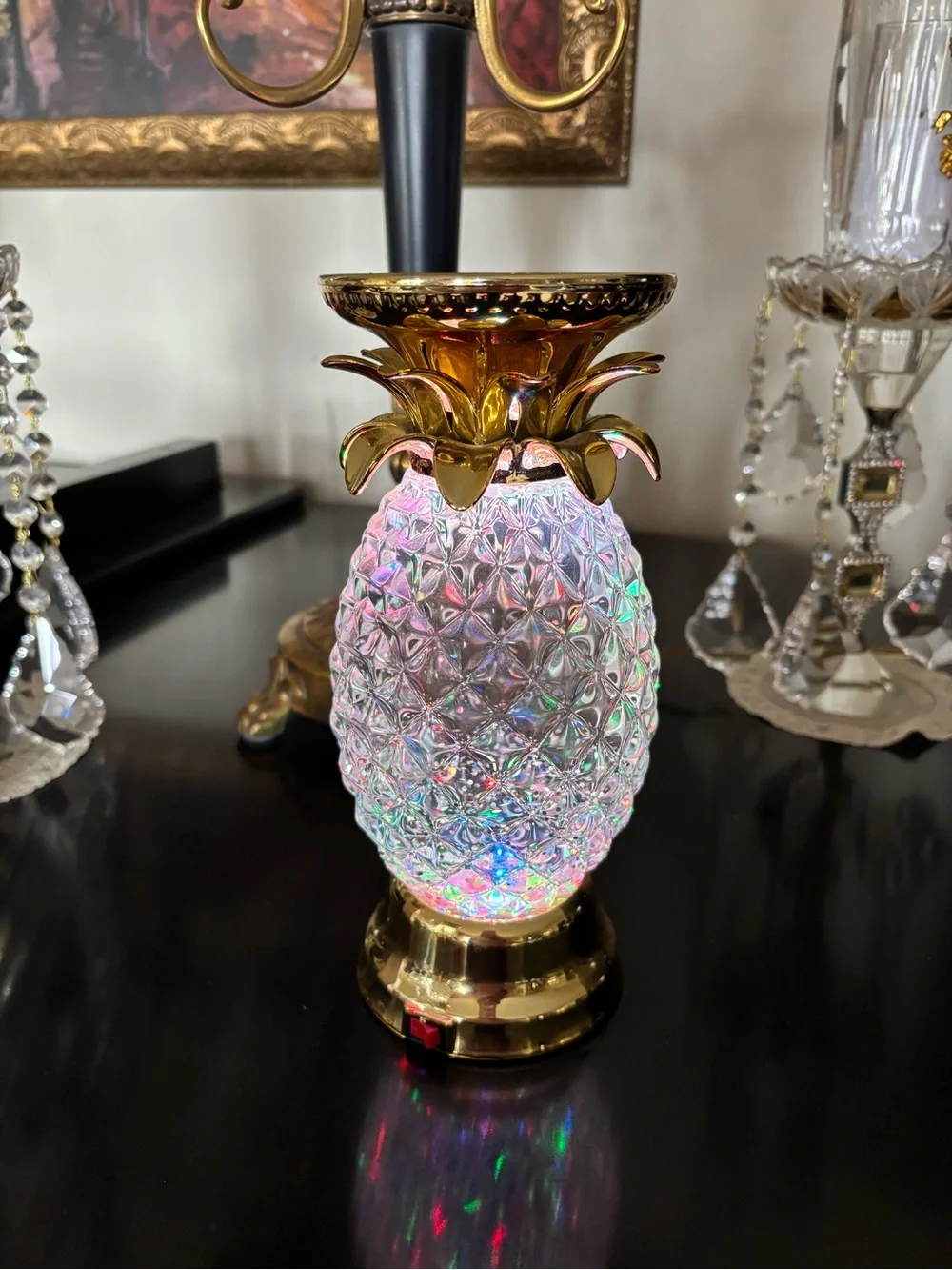 Clear Pineapple Glitter Pedestal Candle Holder Gold Battery Operated 9 Colors